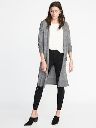 Old Navy Womens Super-Long Open-Front Sweater For Women Black Marl Size L | Old Navy US