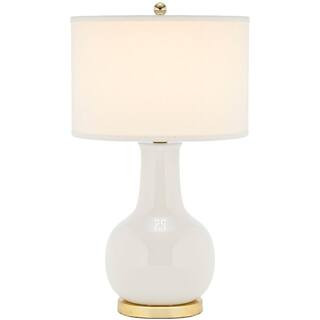 SAFAVIEH Paris 27.5 in. Light Gray Gourd Ceramic Table Lamp with White Shade-LIT4024E - The Home ... | The Home Depot