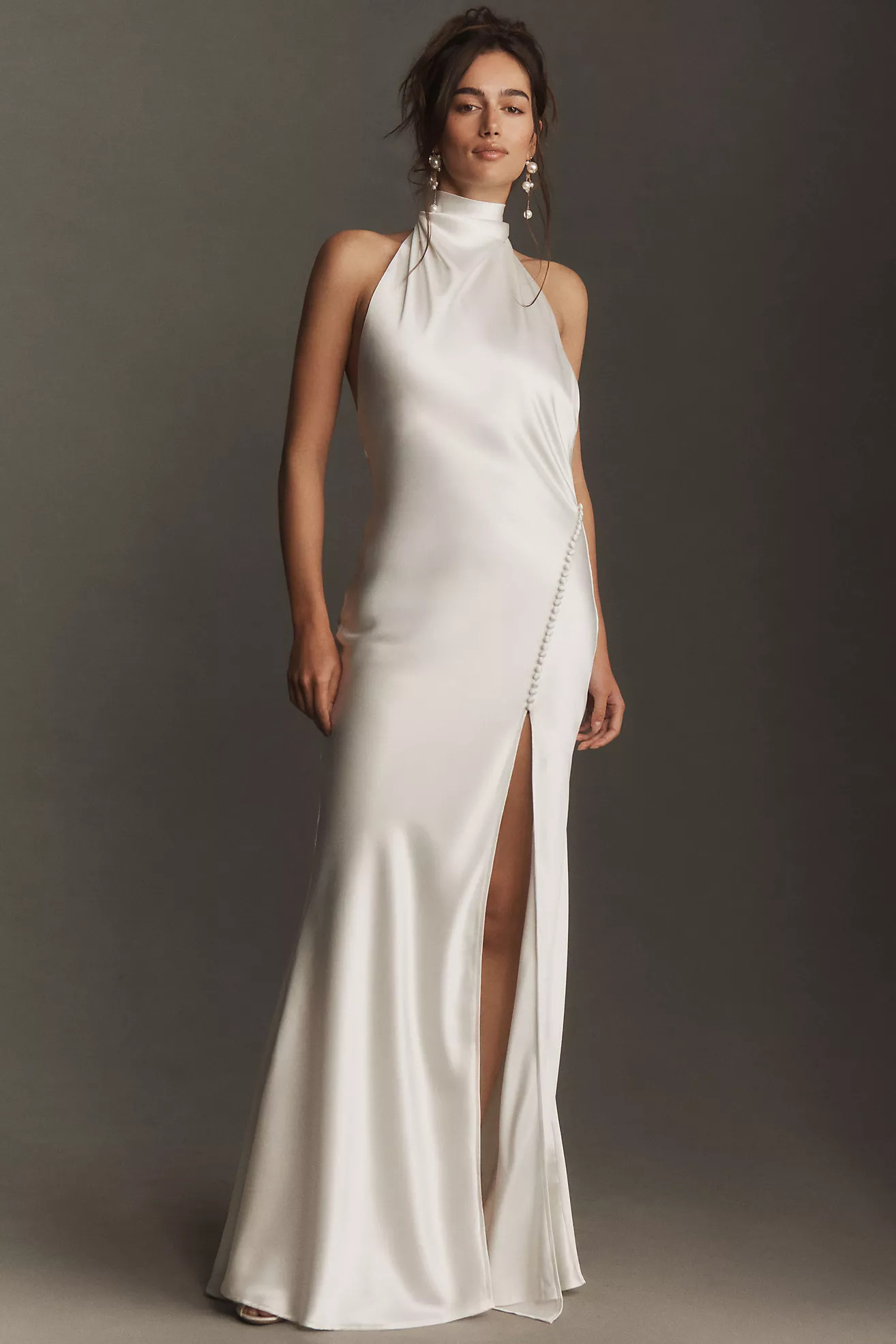 SAU LEE Penelope High-Neck Open-Back Satin Maxi Dress | Anthropologie (US)