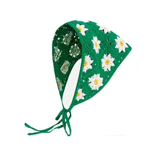 Crochet Hair Bandana Head Kerchief Daisy Knitted Hair Scarf Headband Headwrap for Women Y2k Aesthetic Accessories (One Size,Emerald) | Amazon (US)