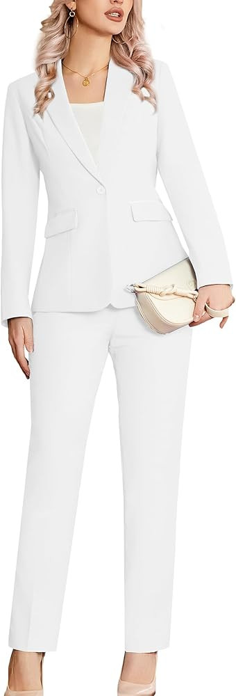 Women's 2 Piece Suit Notched Lapel One Button Slim Fit Business Office Work Tuxedo Blazer Pants S... | Amazon (US)