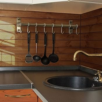 Dseap Pot Rack - Pots and Pans Hanging Rack Rail with 8 Hooks, Double Bars, Pot Hangers for Kitch... | Amazon (US)