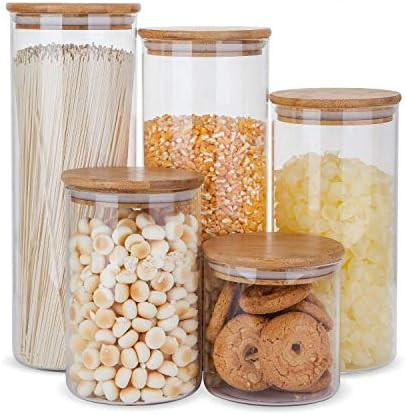 Glass Food Storage Containers Set,Airtight Food Jars with Bamboo Wooden Lids - Set of 5 Kitchen C... | Amazon (US)