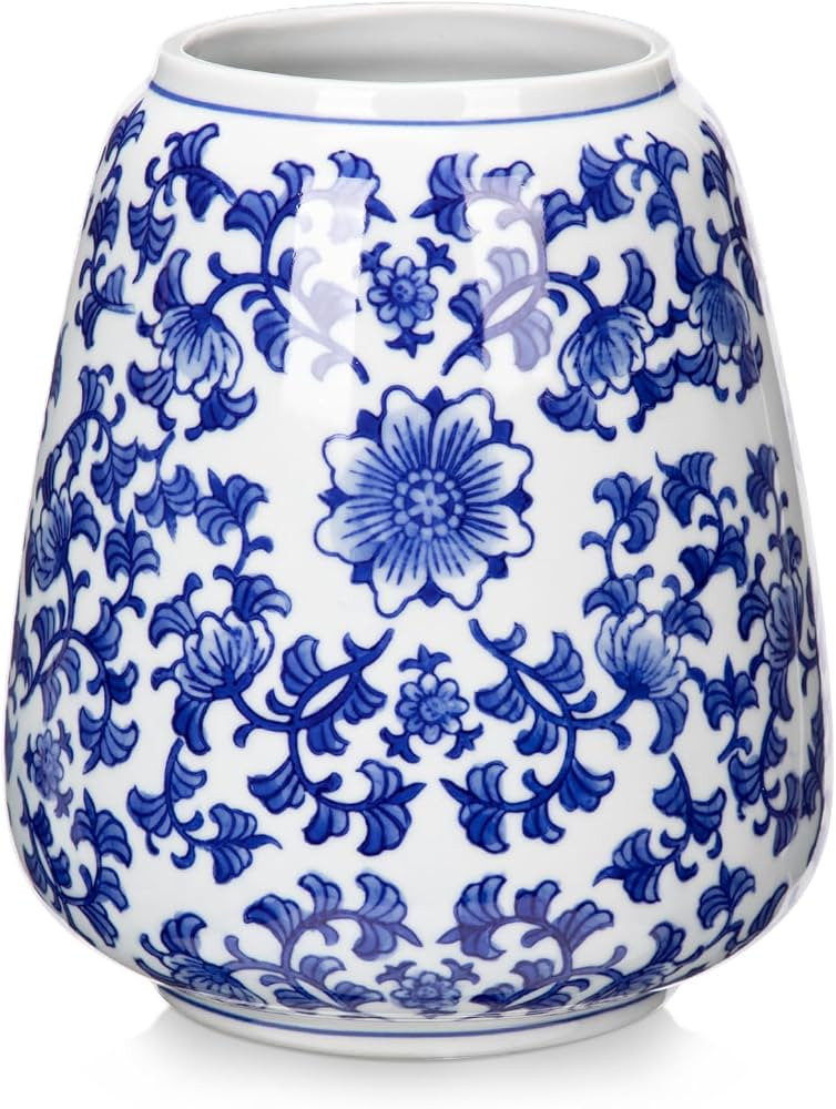 Hollyone Blue and White Porcelain Vase Chinoiserie Floral Vase Large Vintage Tall Blue Ceramic Va... | Amazon (US)