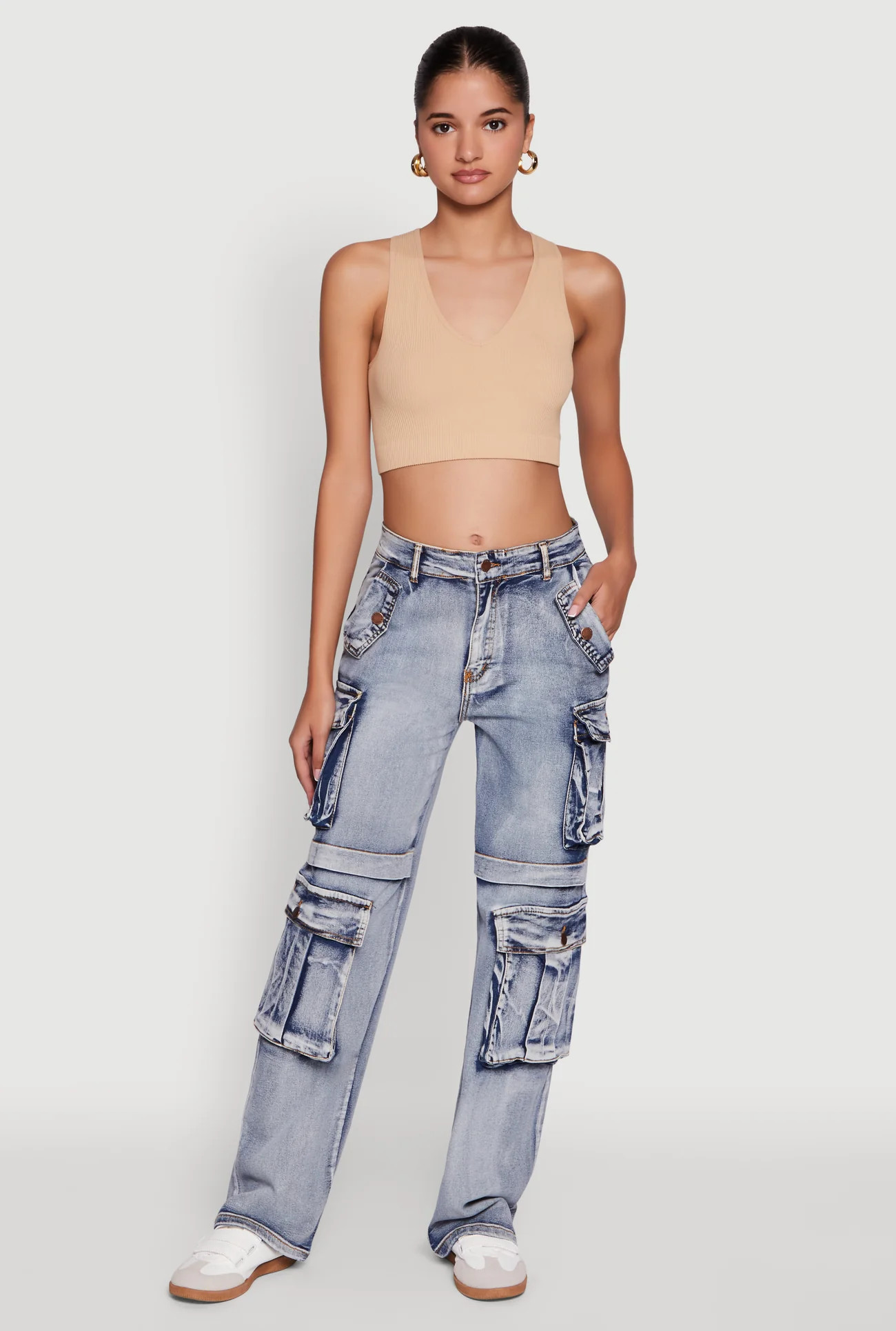 Daisy Mineral Wash Straight Leg Cargo Jeans | Rainbow Shops