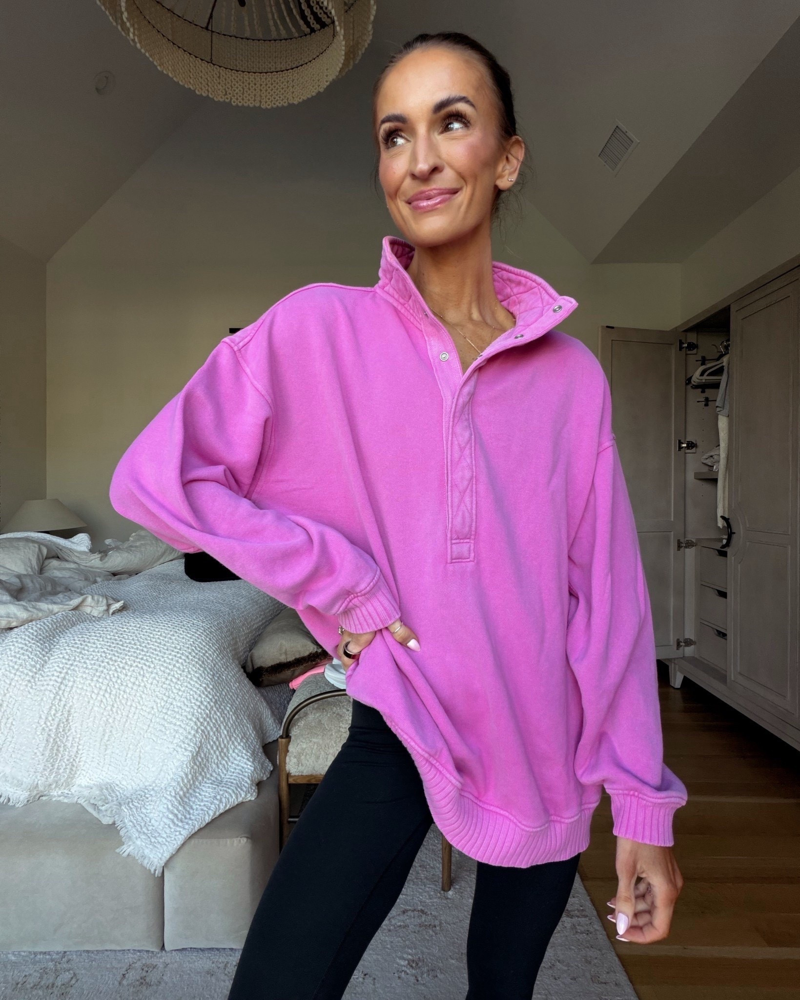 the cutest bright pink quarter snap is on major sale today!! 💗 runs oversized, which i love, so i got my usual xs 

#LTKSaleAlert