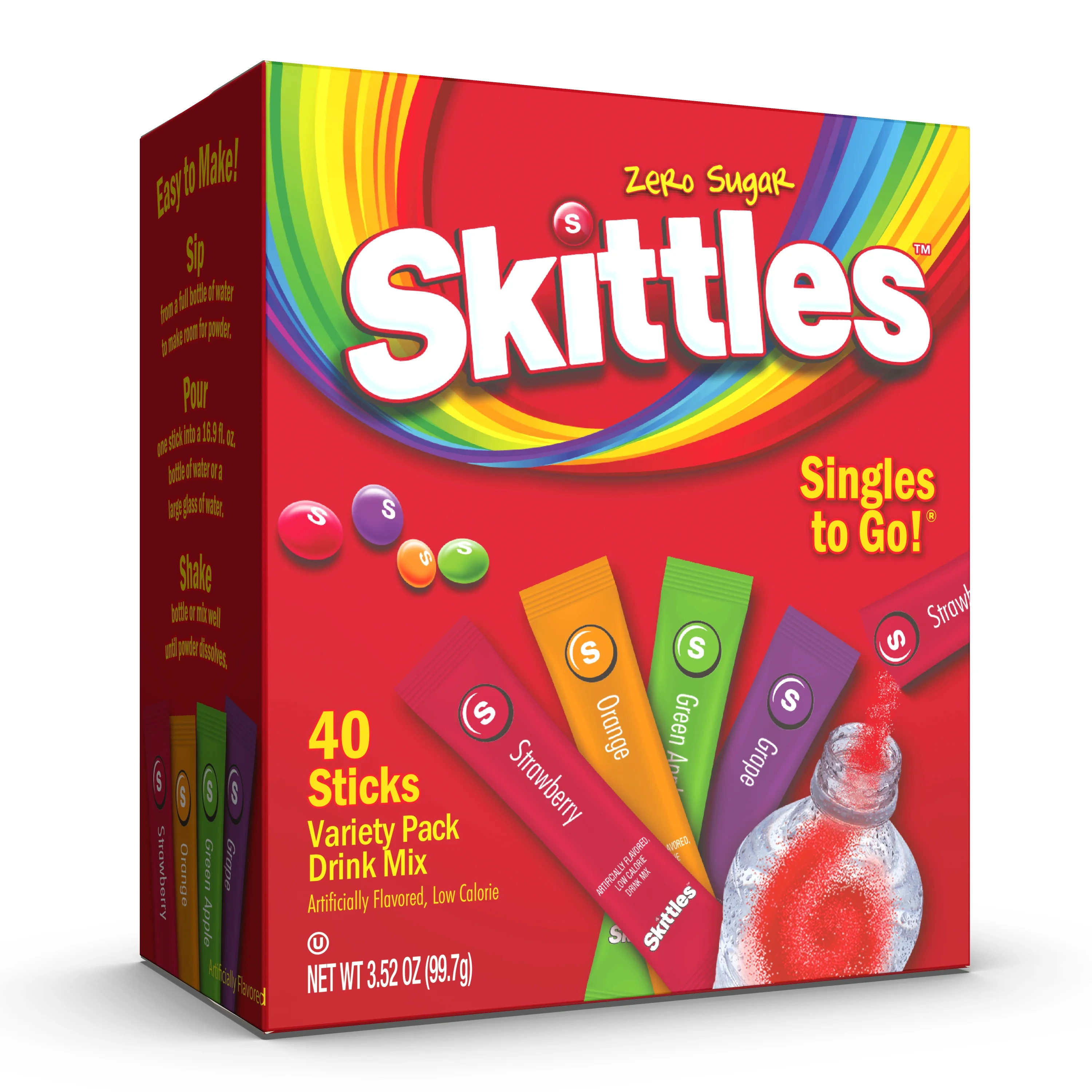 (40 Packets) Skittles Variety Pack Sugar Free, On-The-Go, Caffeine Free, Powdered Drink Mix | Walmart (US)