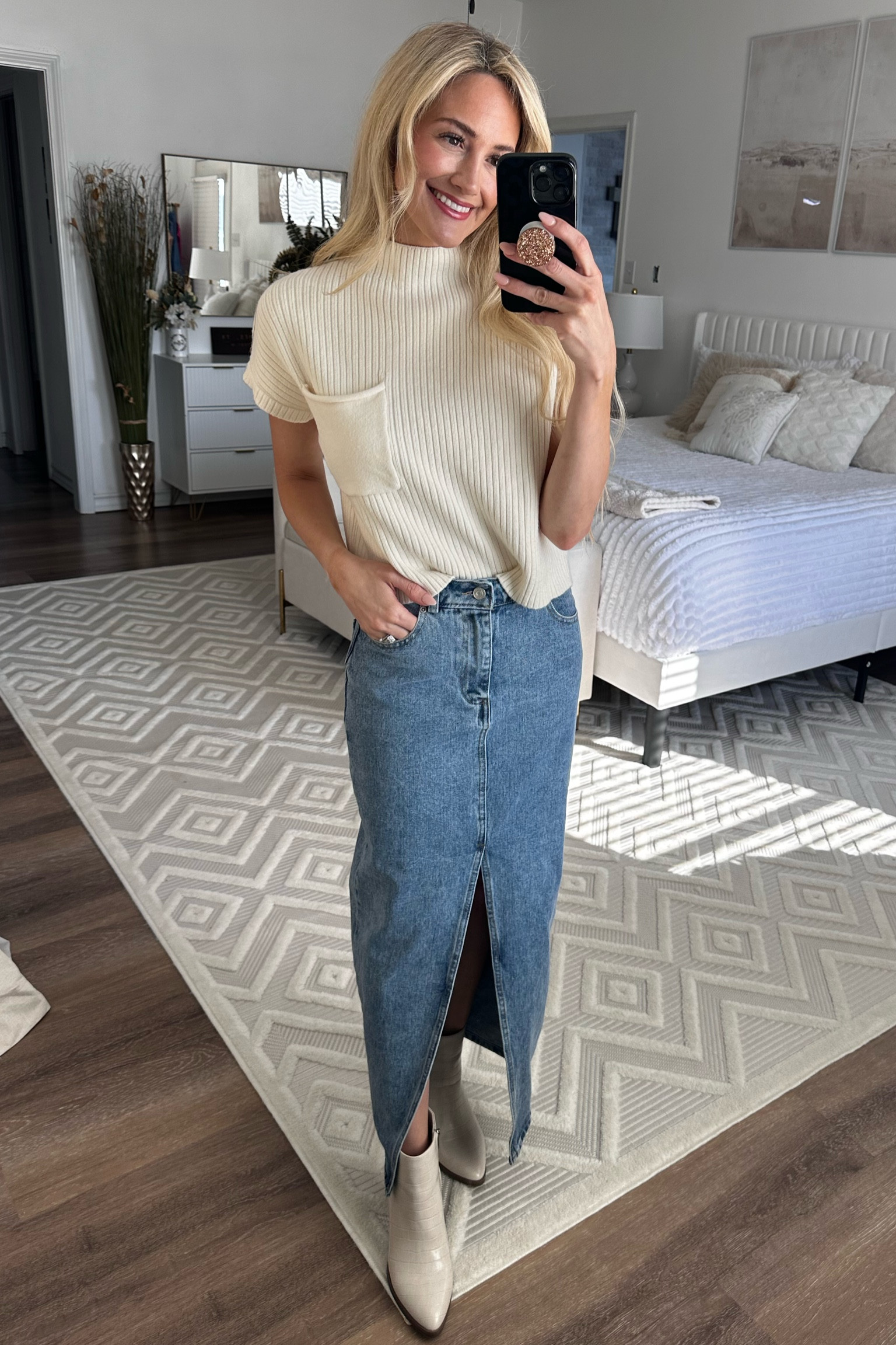 The perfect Midi/Maxi denim skirt ! Also the softest short sleeve mock neck sweater! These are MUST HAVES for Fall/Winter! 

#LTKFindsUnder50 #LTKFallSale #LTKSeasonal