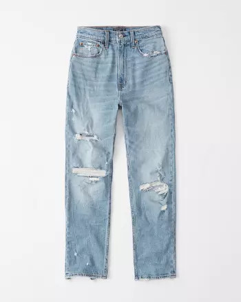 Abercrombie & Fitch Womens Ultra High Rise Mom Jeans in Light Ripped Wash - Size 29L | Abercrombie & Fitch US & UK