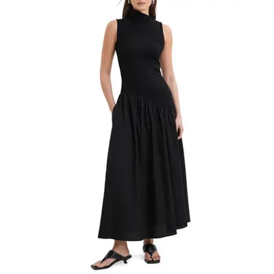 Marcella Hutton Sleeveless Mixed Media Maxi Dress in Black at Nordstrom, Size Large | Nordstrom
