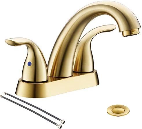 Brushed Gold 4 Inch 2 Handle Centerset Stainless Steel Bathroom Faucet by Phiestina, Bathroom Fau... | Amazon (US)