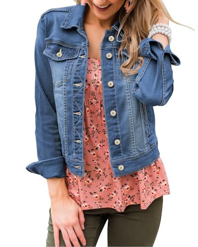 LookbookStore Womens Denim Jacket - Casual Oversized Blue Jean Jacket For Women | Amazon (US)