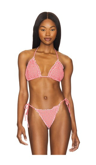 Gingham Lattice Edge Bikini Top in Grenadine Gingham001 | Revolve Clothing (Global)