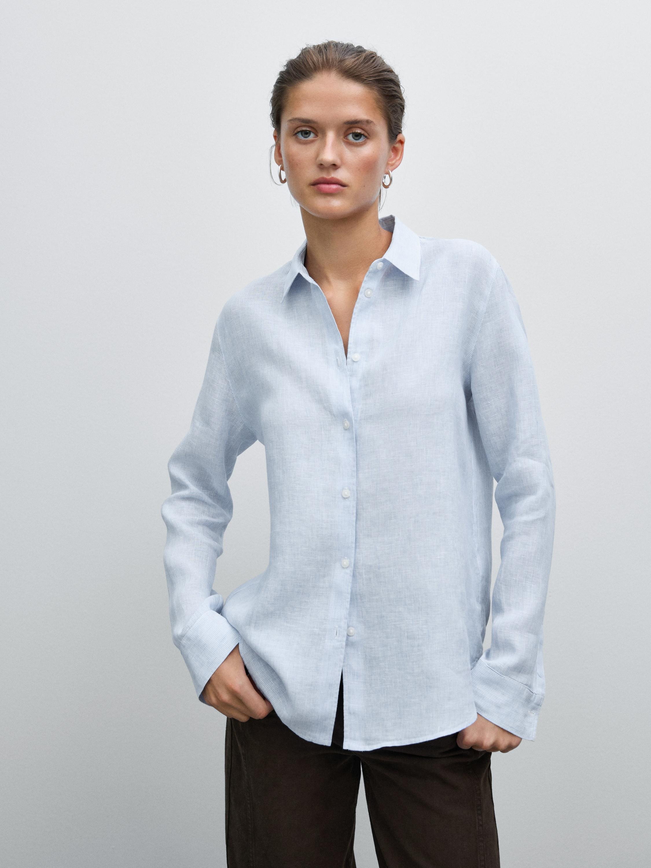 Fließendes Hemd aus Leinen mit feinen Streifen | Massimo Dutti DE