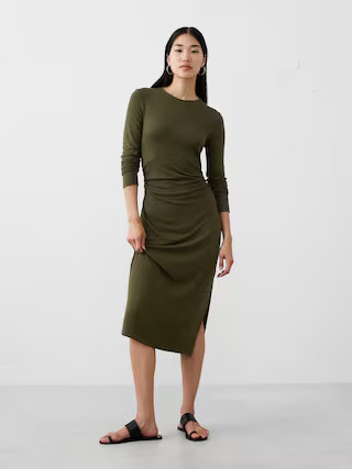 Soft Luxe Shirred-Side Midi Dress | Banana Republic Factory