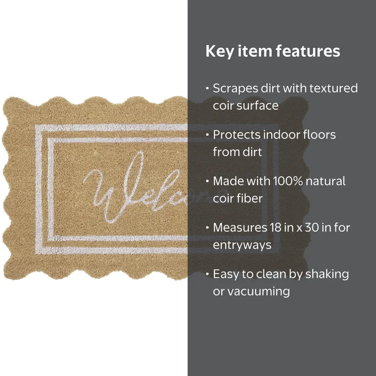 My Texas House Outdoor Coir Welcome Doormat, Natural Scalloped Edge and Border, 18 in x 30 in | Walmart (US)