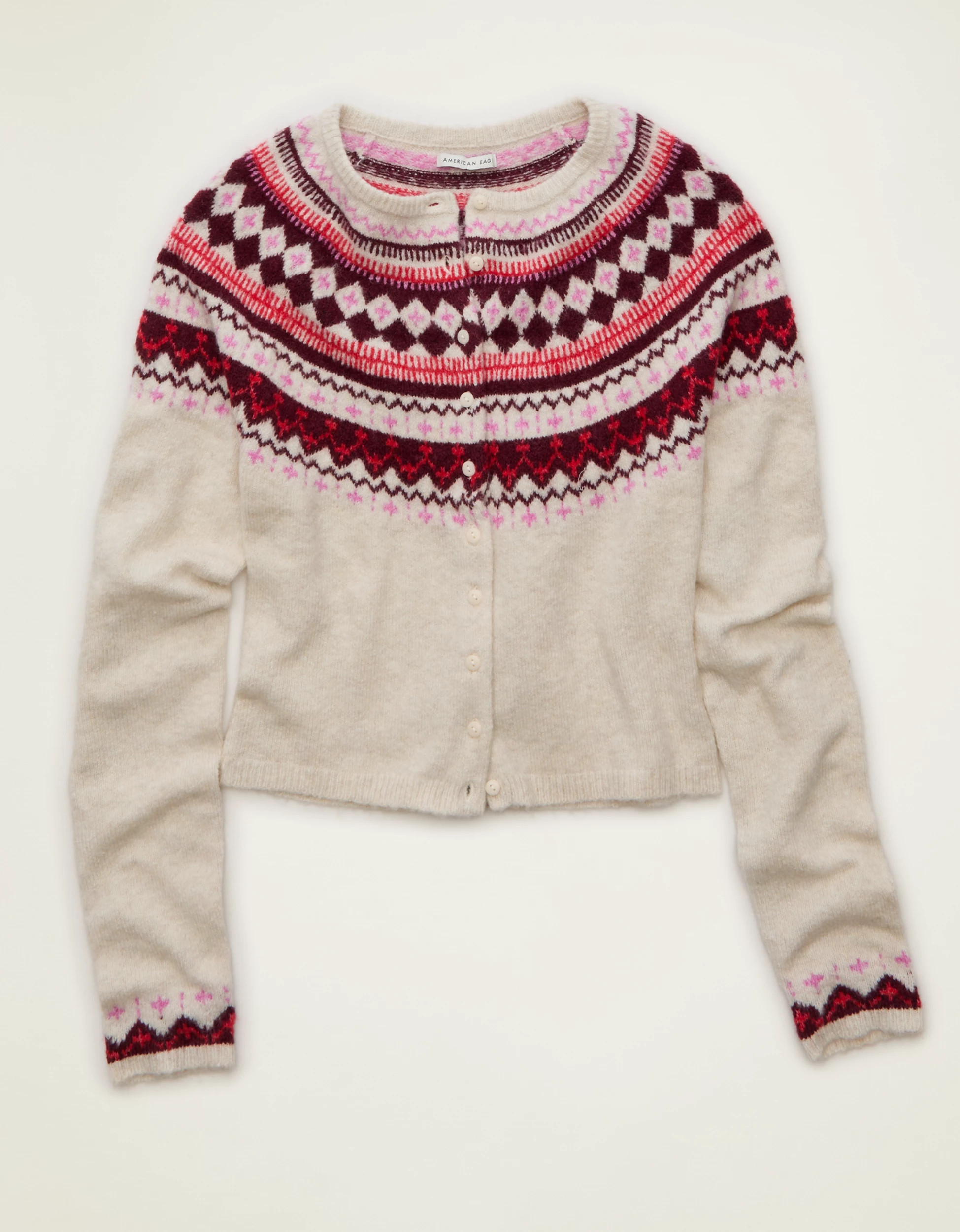 AE Whoa So Soft Shrunken Fairisle Cardigan Sweater | American Eagle Outfitters (US & CA)