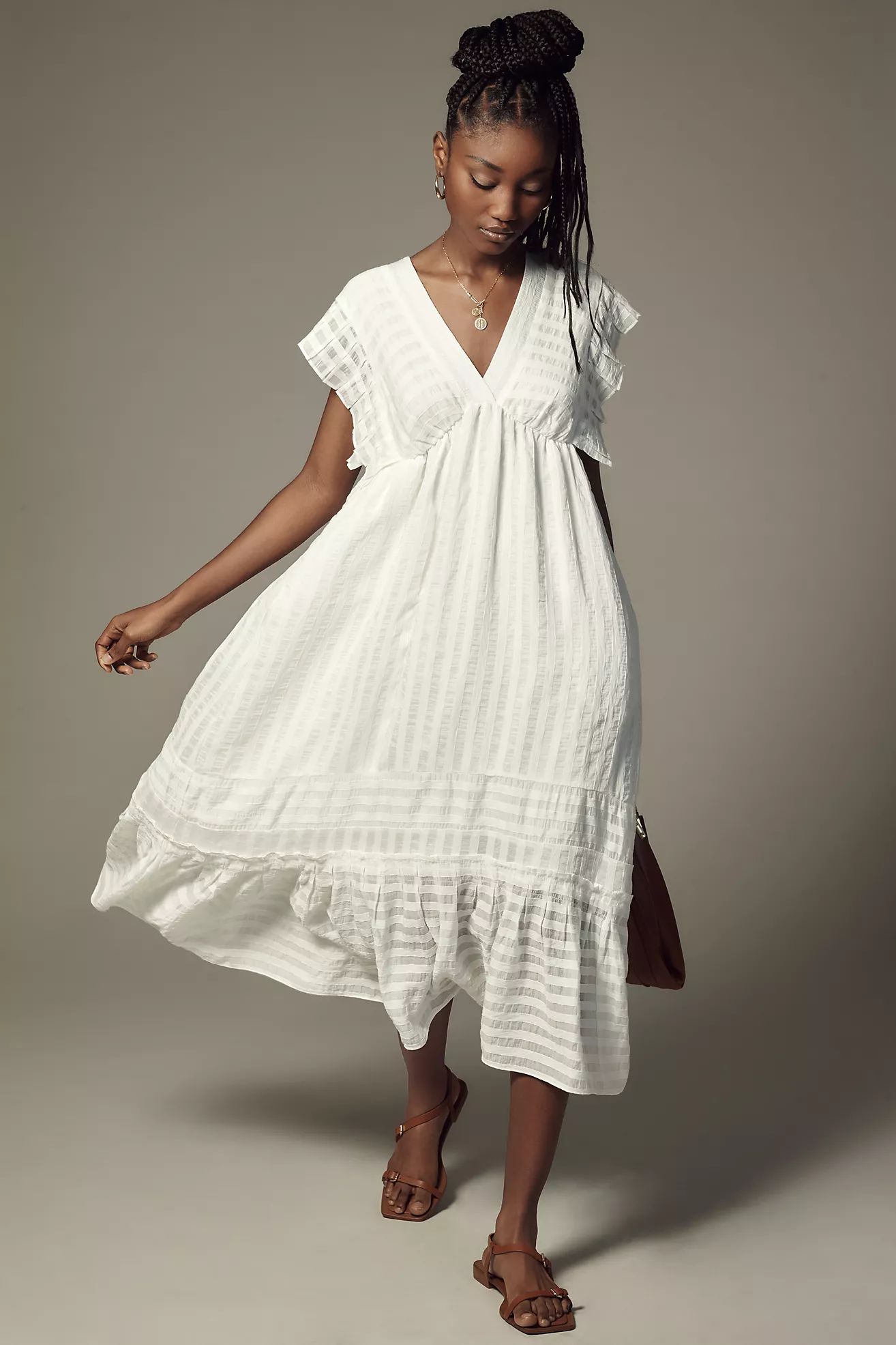 By Anthropologie V-Neck Ruffled Tiered Babydoll Dress | Anthropologie (US)