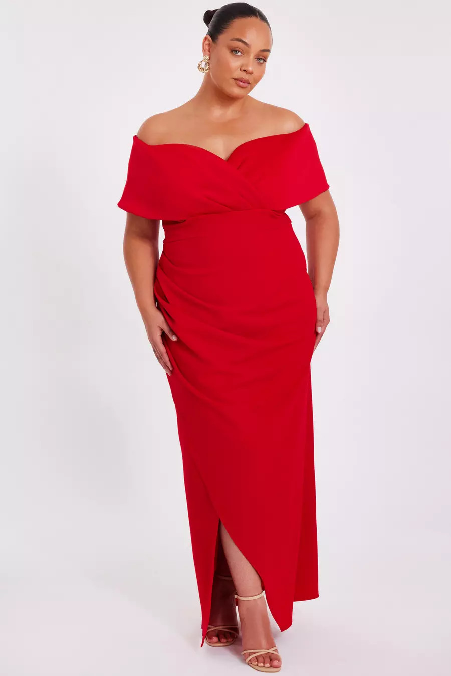 Curve Red Bardot Wrap Maxi Dress | Quiz Clothing