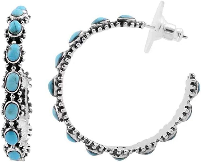 Shop LC Santa Fe Style Blue Turquoise Hoop Earrings for Women 925 Sterling Silver Western Jewelry... | Amazon (US)