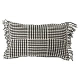 Amazon.com: Creative Co-Op Cotton Flannel Lumbar Gingham Pattern and Fringe Pillow, 20" L x 12" W... | Amazon (US)