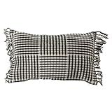 Creative Co-Op Cotton Flannel Lumbar Gingham Pattern and Fringe Pillow, 20" L x 12" W x 0" H, Bla... | Amazon (US)