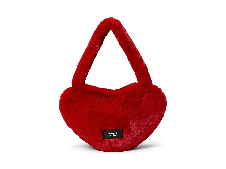 Kate Spade New York Luver Faux Fur Heart Tote Tote Handbags Cherry Rouge, Leather/Polyester/Silk | Zappos