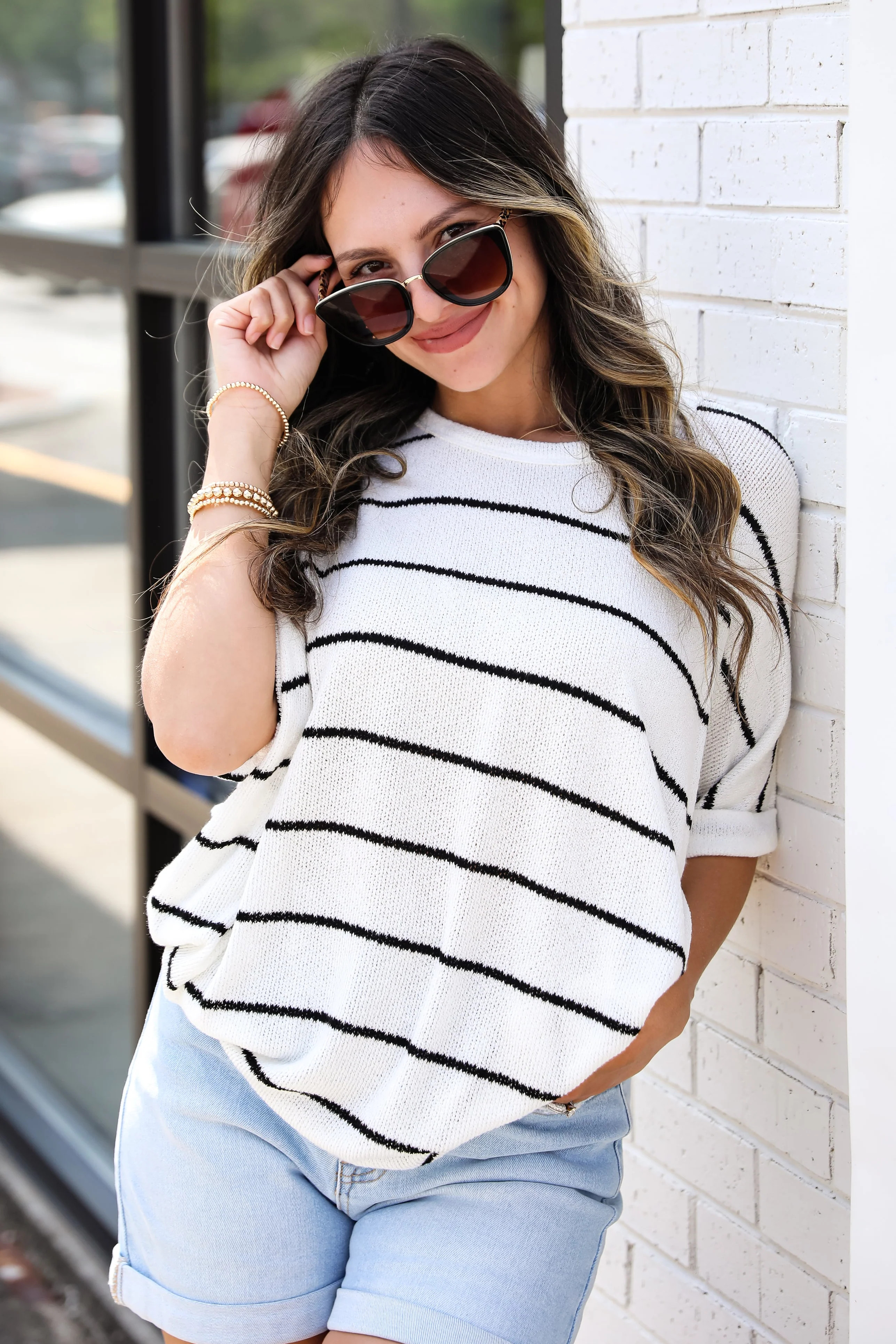 Cute White Striped Lightweight Knit Top | Casual Tops | ShopDressUp | Dress Up