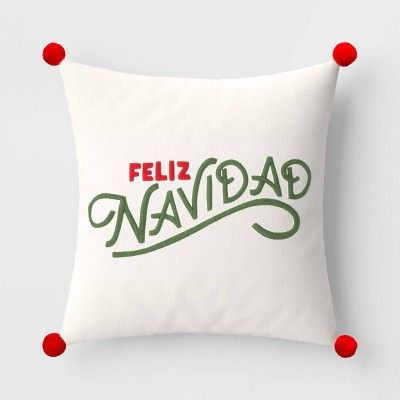 'Feliz Navidad' Square Christmas Throw Pillow Ivory/Red - Wondershop™ | Target