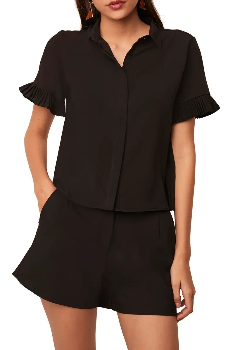 Frill Sleeve Crepe Button-Up Shirt | Nordstrom