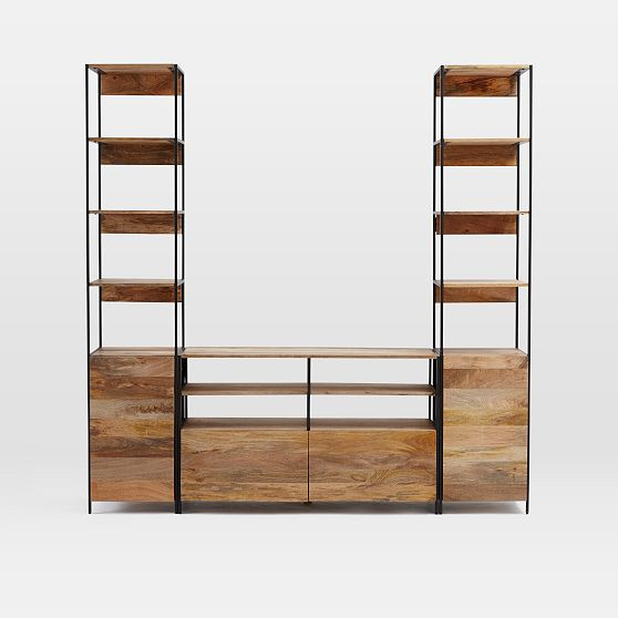 Industrial (49"") Media and Set of 2 (17"") Open + Closed Bookshelves, Mango | West Elm (US)