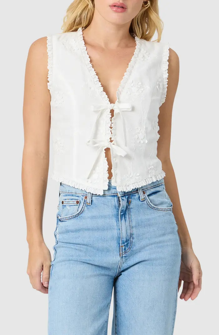 Ruffle Embroidered Tie Front Cotton Tank | Nordstrom