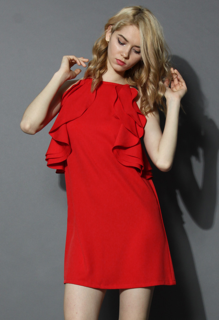 Ruffle Layered Dress in Red | Chicwish
