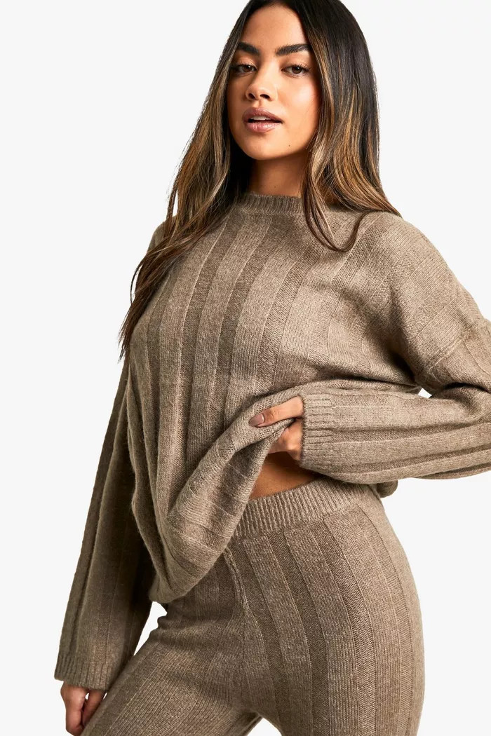 Soft Wide Rib Exposed Seam Jumper And Wide Leg Co-ord | boohoo (US & Canada)