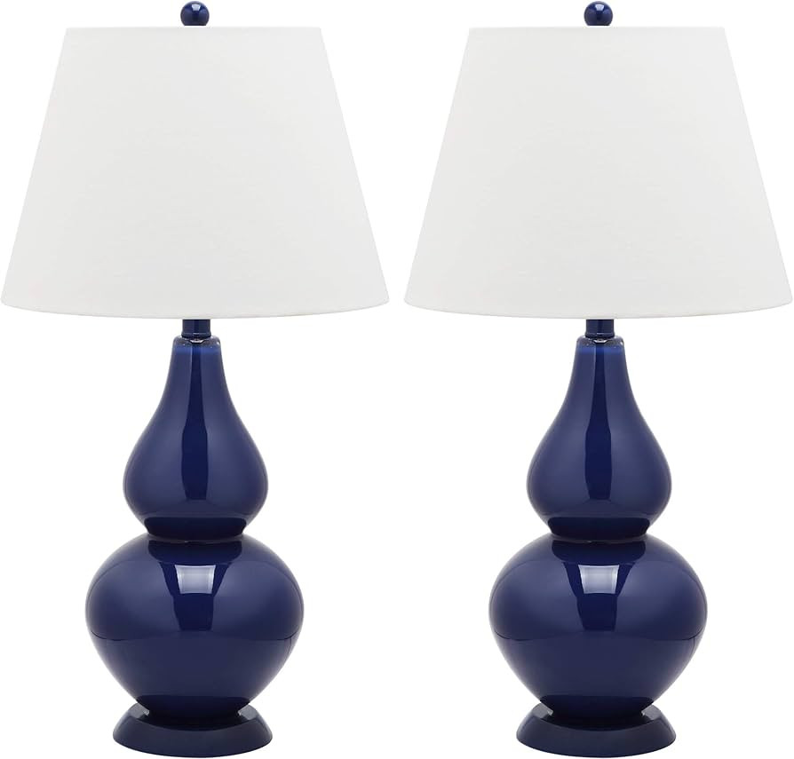 SAFAVIEH Lighting Collection Cybil Modern Contemporary Navy Double Gourd Glass 27-inch Bedroom Li... | Amazon (US)