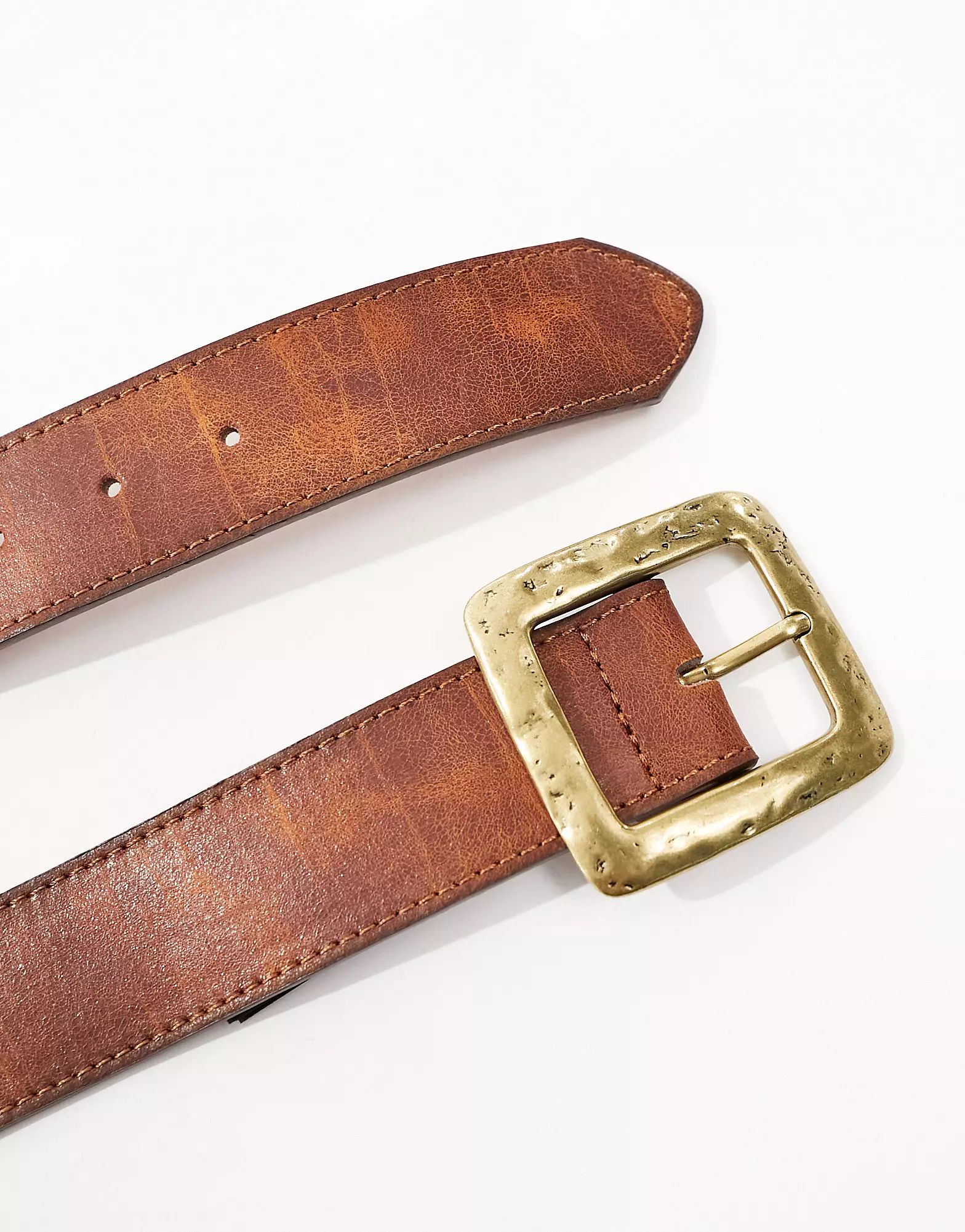 Mango hammered square buckle belt in brown | ASOS (Global)