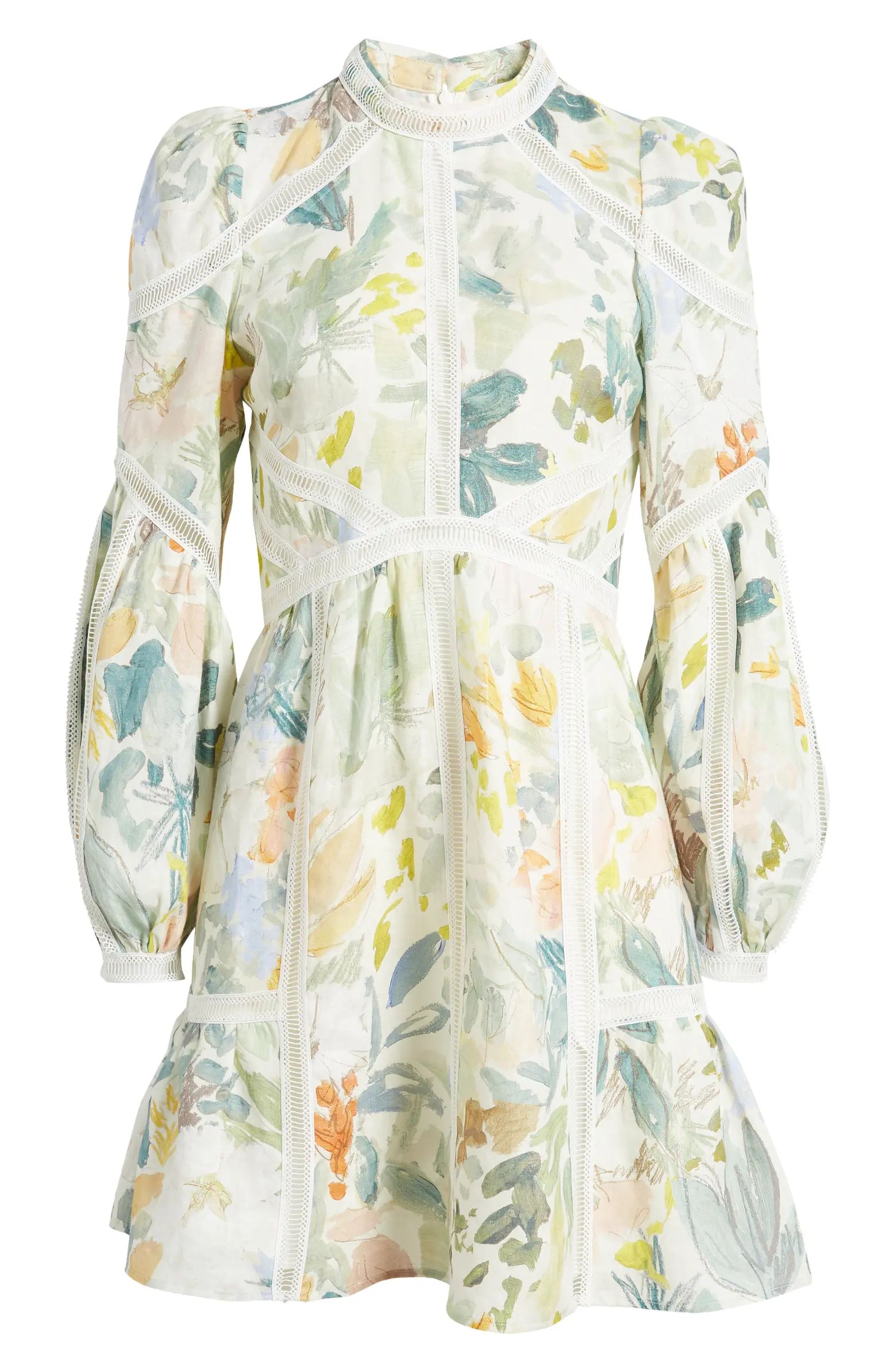 Tealan Floral Print Long Sleeve Linen Dress | Nordstrom