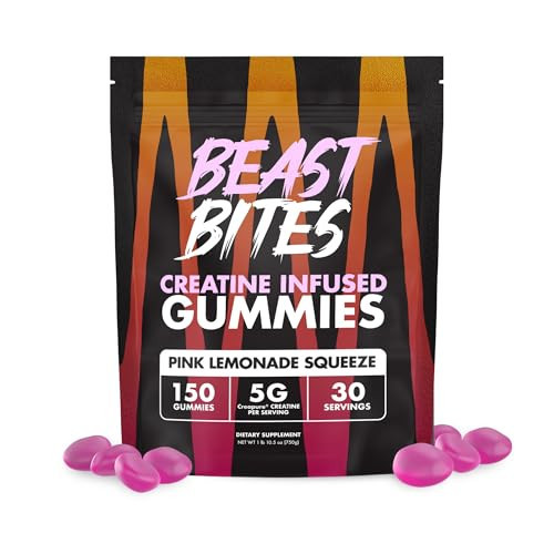 BEAST BITES - Creatine Gummies - 5g Creatine Monohydrate Per Serving - Low-Calorie & Vegan - Made in The USA - Pink Lemonade Flavor - 30 Servings | Amazon (US)