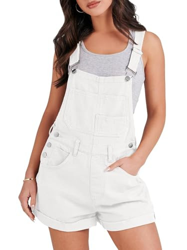 ANRABESS Overalls for Women Denim Shorts Overalls 2026 Summer Casual Loose Fit Adjustable Rompers Jean jumpsuit Bib Shortalls White XX-Large | Amazon (US)