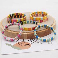 Rainbow Square Enamel Tile Bracelet, Colorblock Bracelets, Tile Beads Bracelets, Stacking Bracelets, | Etsy (US)