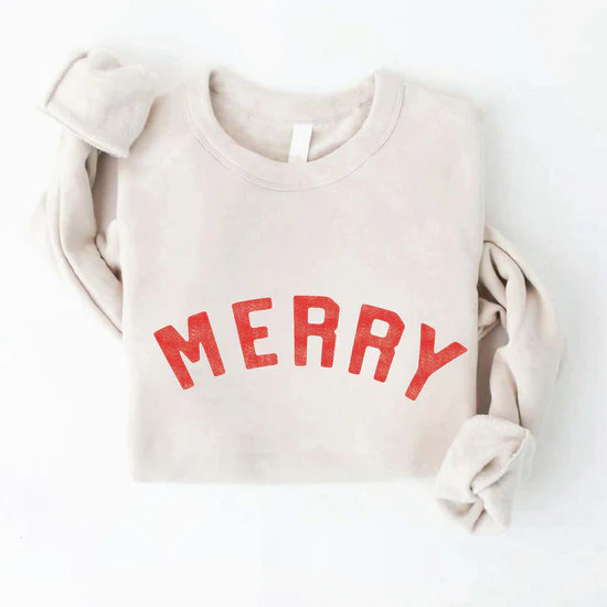 Merry Graphic Fleece Sweatshirt, Heather Dust | SpearmintLOVE