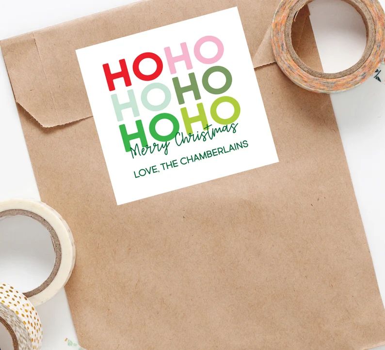 Colorful Ho, Ho, Ho Holiday Sticker, Square Stickers, Personalized Stickers Labels, Custom Sticke... | Etsy (US)