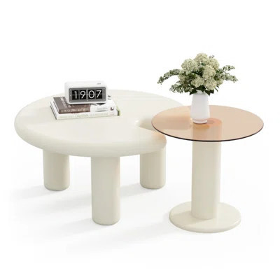 Beige Coffee Table In Living Room, Round Edge, Quick And Hassle- Setup Modern Cream With Edge Design For Easy Assembly Cleaning | Wayfair North America