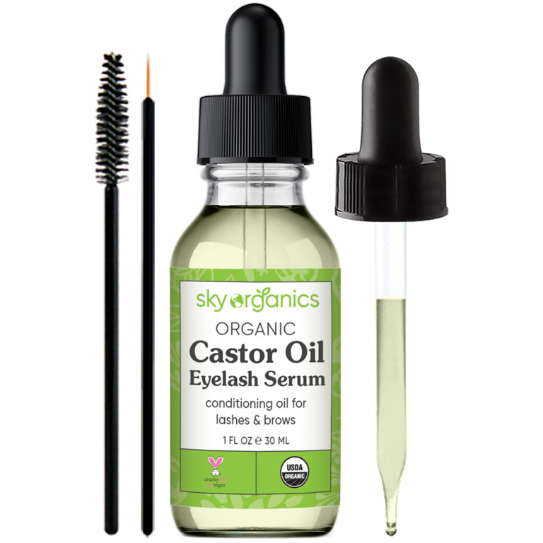 Sky Organics USDA Organic Castor Oil Eyelash Serum Eyebrow Serum, 5 Mascara Brushes for Eyelashes... | Walmart (US)
