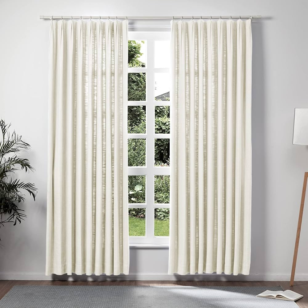 TWOPAGES Ivory White Pinch Pleated Drape Linen Light Filtering Room Darkening Curtain for Bedroom... | Amazon (US)