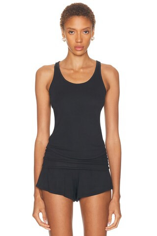LUNYA Soft Modal Rib Curved Hem Tank Top in Black | FWRD 
