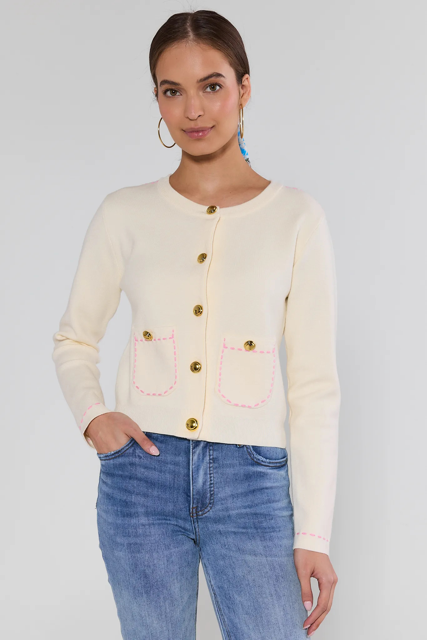 Sherry Ivory Stitched Knit Cardigan | Avara