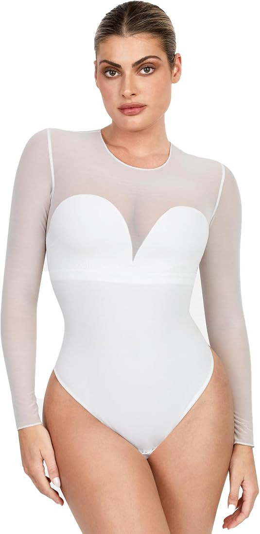 Popilush Shapewear Bodysuit For Women Tummy Control Long Sleeve Thong Bodysuit With Built In Bra Fal | Amazon (US)