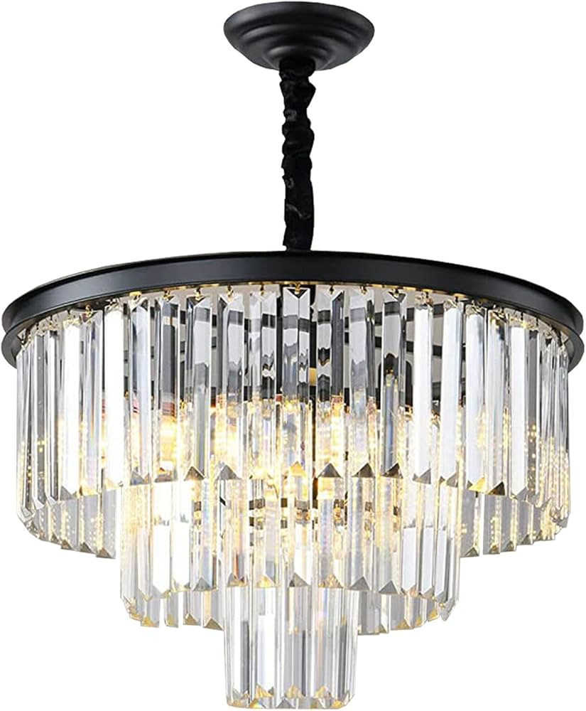Black Modern Crystal Chandelier Lighting K9 Crystal Round Chandelier Hanging Ceiling Light Fixtur... | Amazon (US)