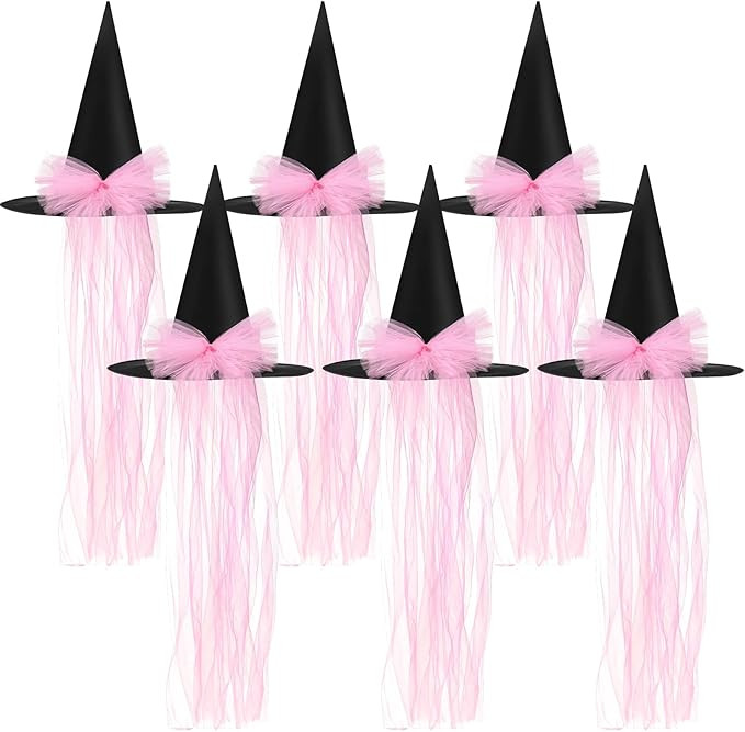 6 Pcs Halloween Witch Hats Hanging Witch Hat Decors with Lace Bow Nylon Cord Halloween Cosplay Co... | Amazon (US)